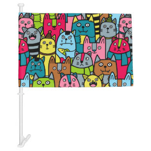 Cat and kittens car flag