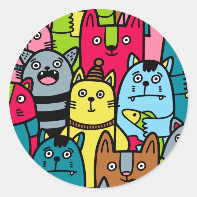 Cat and kittens classic round sticker (Front)