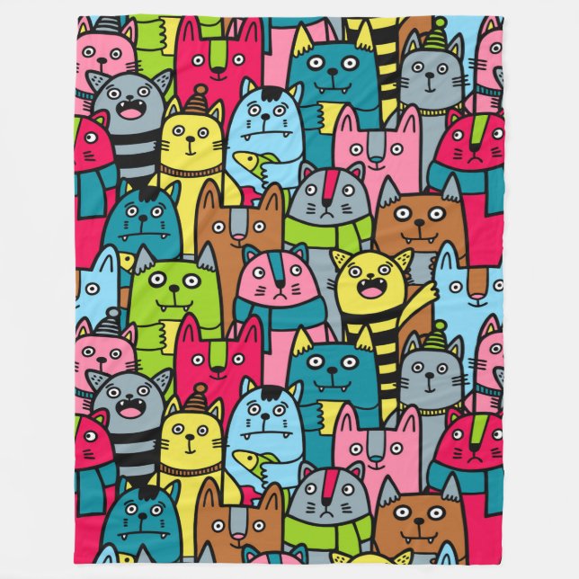 Cat and kittens fleece blanket (Front)