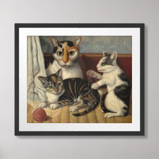 Cat And Kittens Framed Art