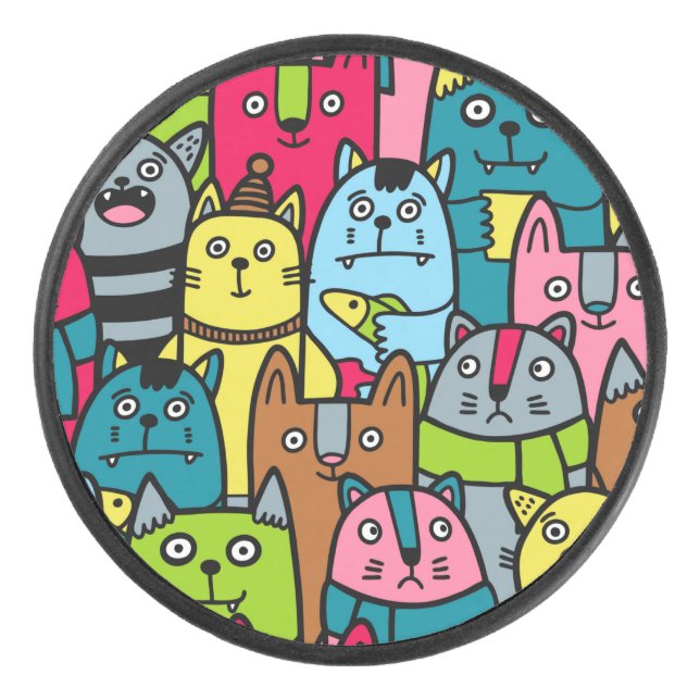 Cat and kittens hockey puck (Front)