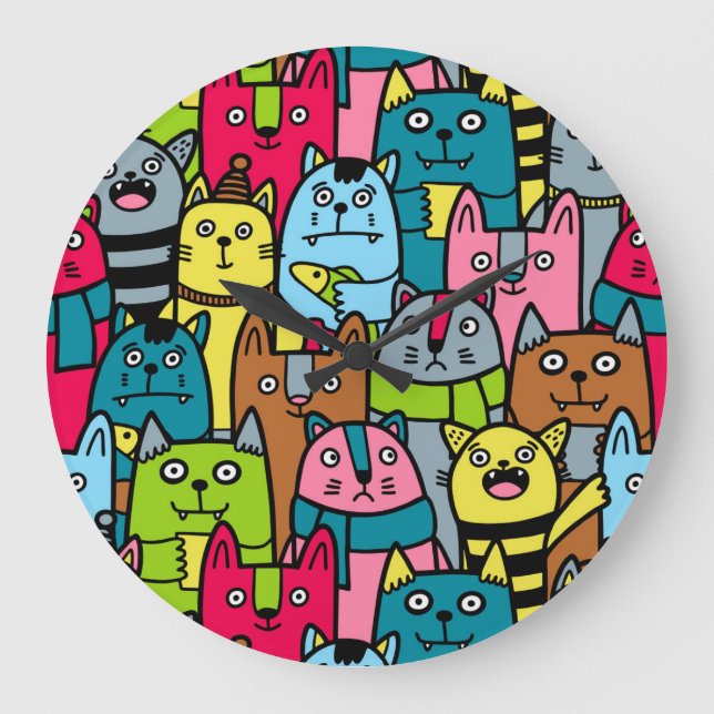 Cat and kittens large clock (Front)