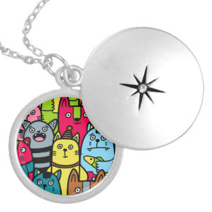 Cat and kittens locket necklace