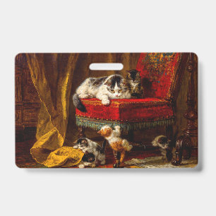 Cat and Kittens Playing with Chair Badge