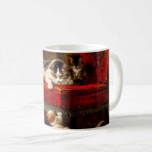 Cat and Kittens Playing with Chair Coffee Mug