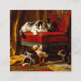 Cat and Kittens Playing with Chair Enclosure Card