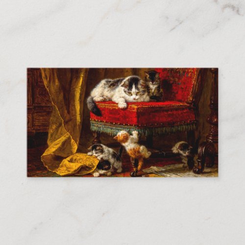 Cat and Kittens Playing with Chair Enclosure Card