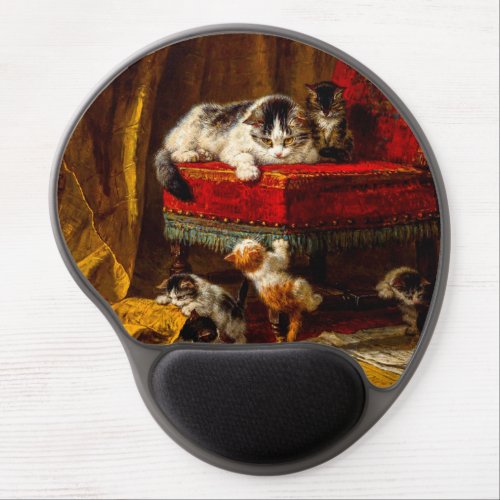 Cat and Kittens Playing with Chair Gel Mouse Pad