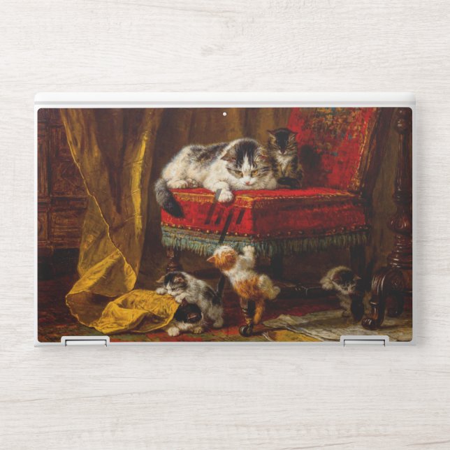 Cat and Kittens Playing with Chair HP Laptop Skin (Front)