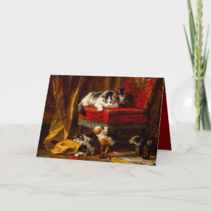 Cat and Kittens Playing with Chair Invitation