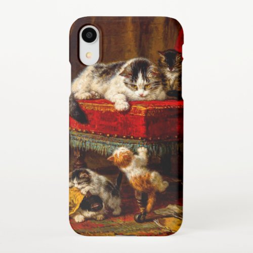 Cat and Kittens Playing with Chair iPhone XR Case