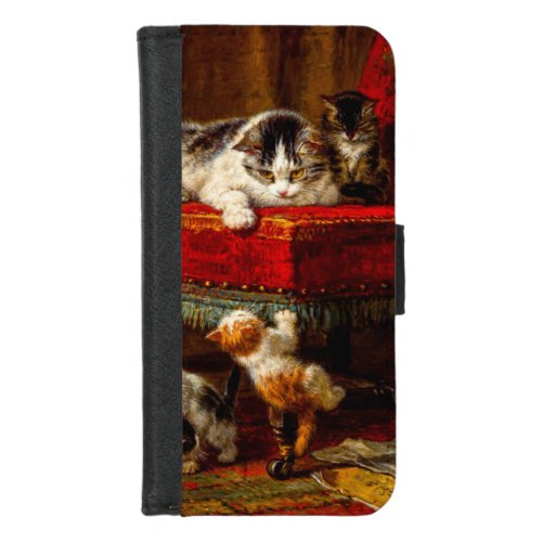 Cat and Kittens Playing with Chair iPhone 87 Wallet Case