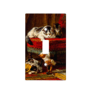 Cat and Kittens Playing with Chair Light Switch Cover
