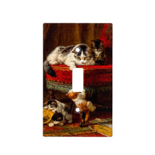 Cat and Kittens Playing with Chair Light Switch Cover