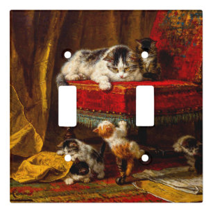 Cat and Kittens Playing with Chair Light Switch Cover