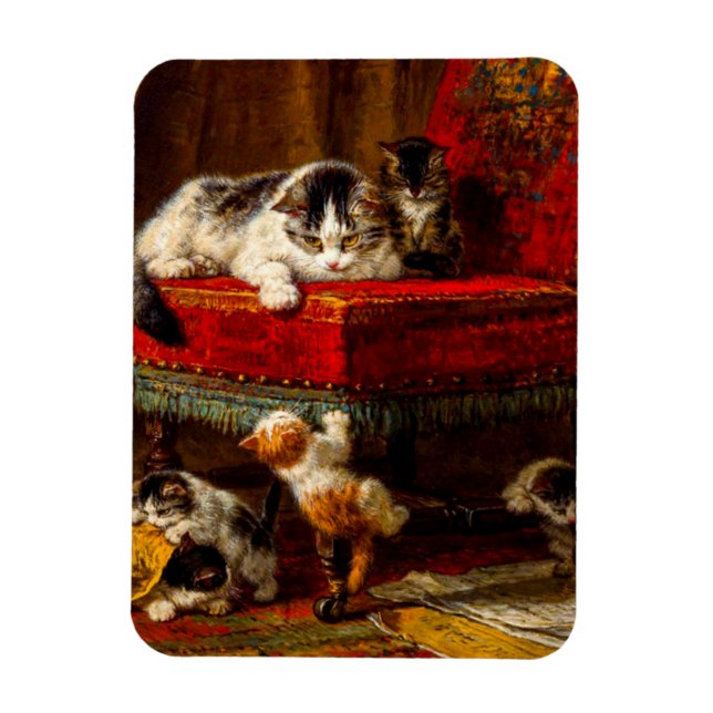Cat and Kittens Playing with Chair Magnet (Vertical)