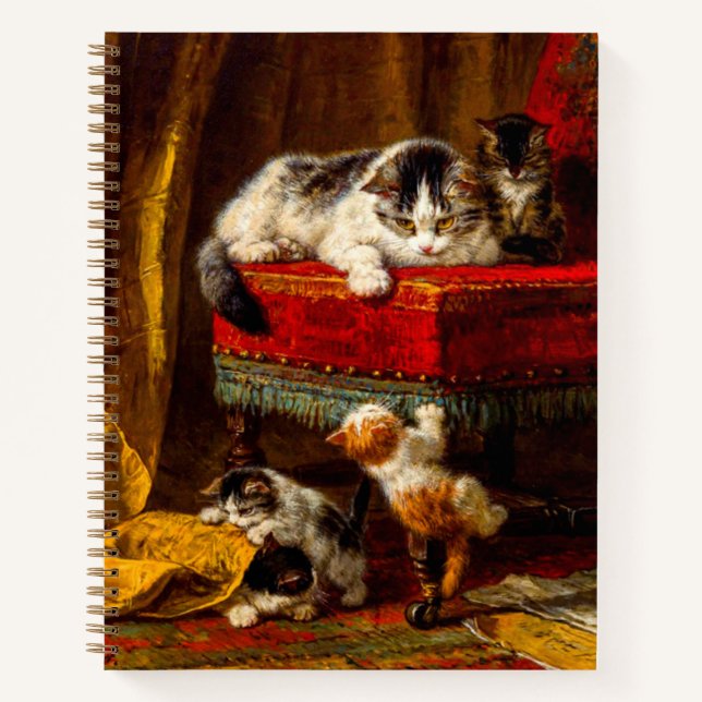 Cat and Kittens Playing with Chair Notebook (Front)