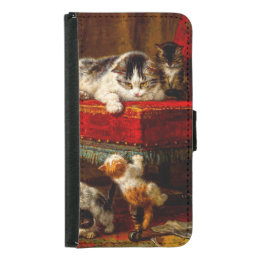 Cat and Kittens Playing with Chair Samsung Galaxy S5 Wallet Case