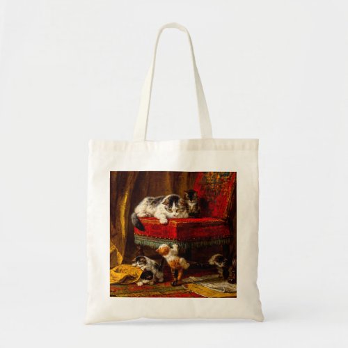 Cat and Kittens Playing with Chair Tote Bag