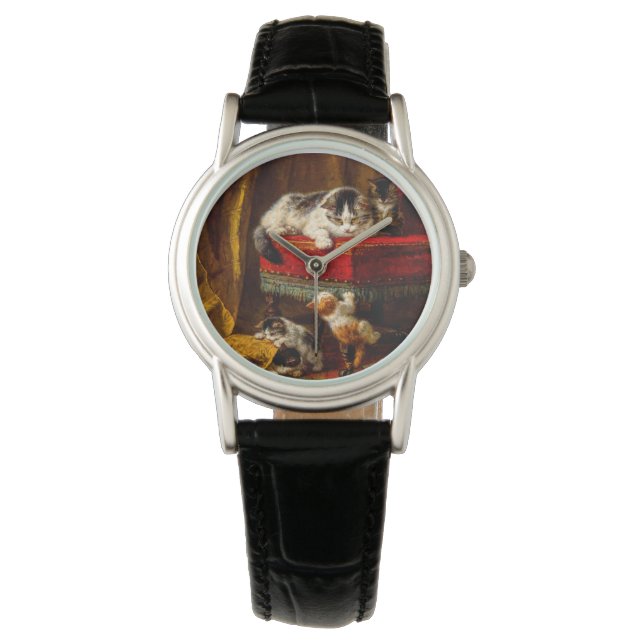 Cat and Kittens Playing with Chair Watch (Front)