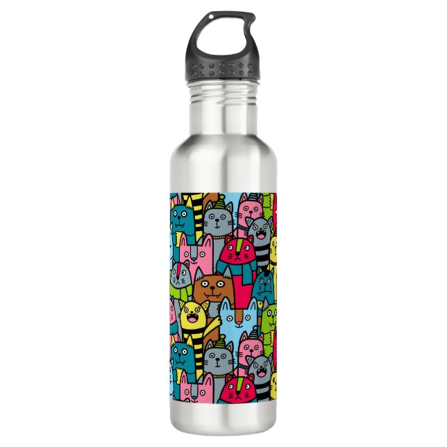 Cat and kittens stainless steel water bottle (Front)