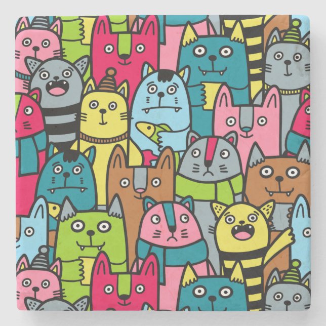 Cat and kittens stone coaster (Front)