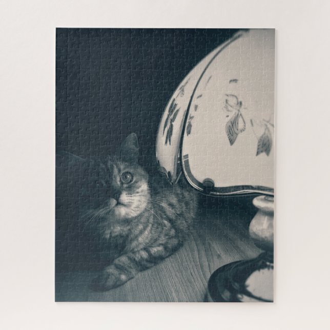 Cat and Lamp Noir Style Photograph Jigsaw Puzzle (Vertical)