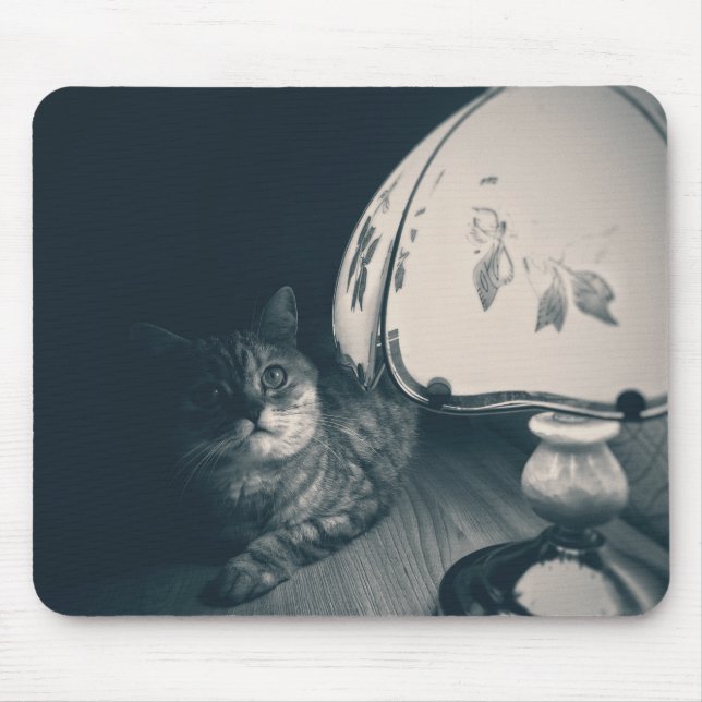 Cat and Lamp Noir Style Photograph Mouse Pad (Front)