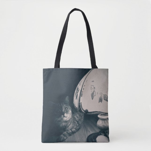Cat and Lamp Noir Style Photograph Tote Bag (Front)