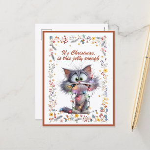 Cat and Lights It's Christmas Is This Jolly Enough Holiday Postcard
