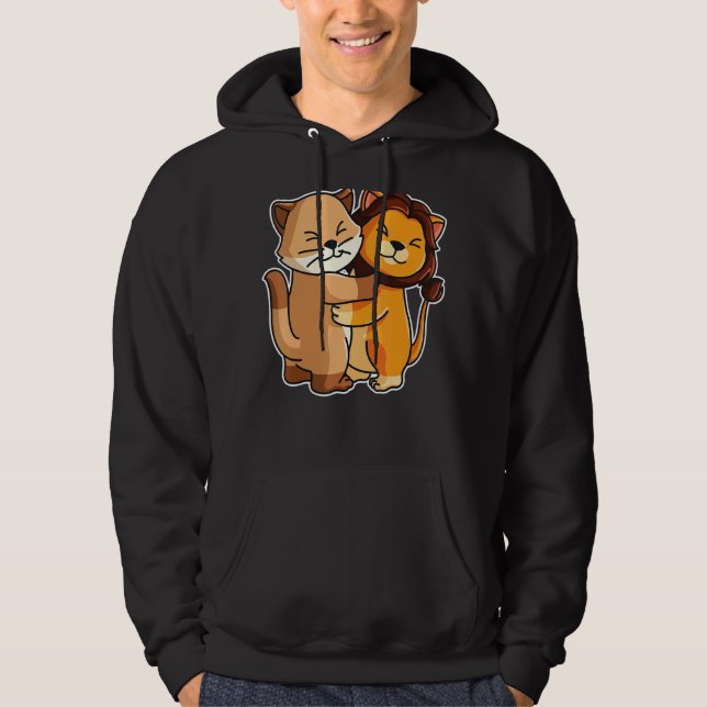 Cat And Lion Cute Kitten  Hugging Animals Women Gi Hoodie (Front)
