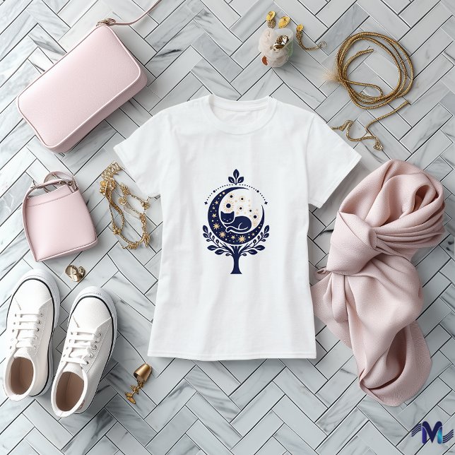 Cat and Moon Abstract Art Design T-Shirt (Creator Uploaded)