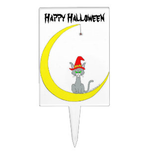 Cat and Moon Halloween Cake Pick. Topper
