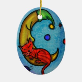 Cat And Moon Ornament by dreamlyn at Zazzle