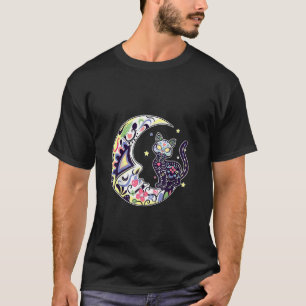 Cat And Moon Sugar Skull Dia De Los Muertos Day Of T-Shirt