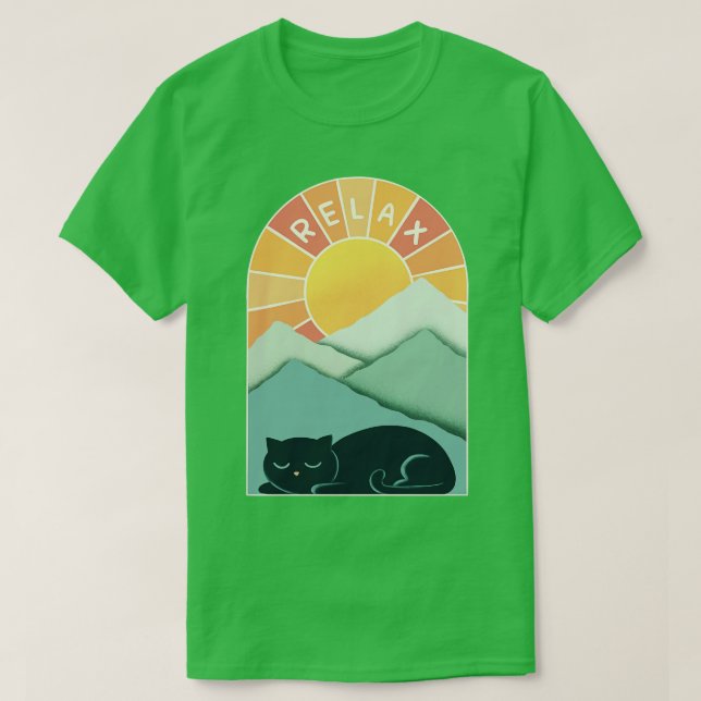 Cat and Mountains T-Shirt (Design Front)