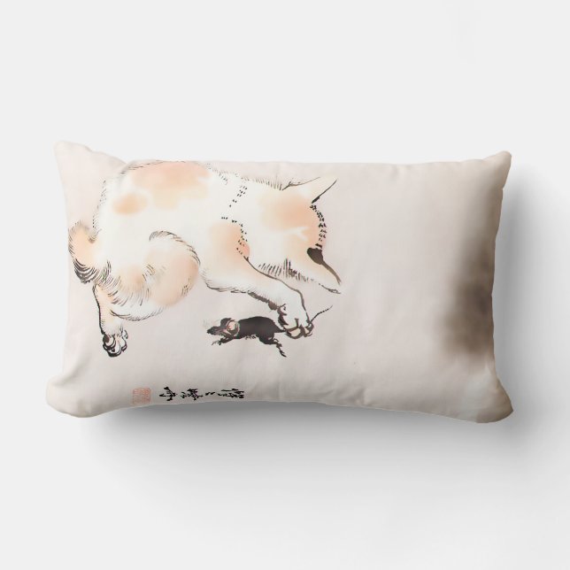 CAT AND MOUSE by Kyosai Kawanabe) Lumbar Pillow (Front)