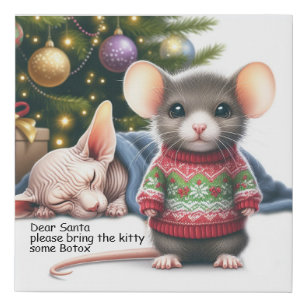 Cat and Mouse Christmas Faux Canvas Print
