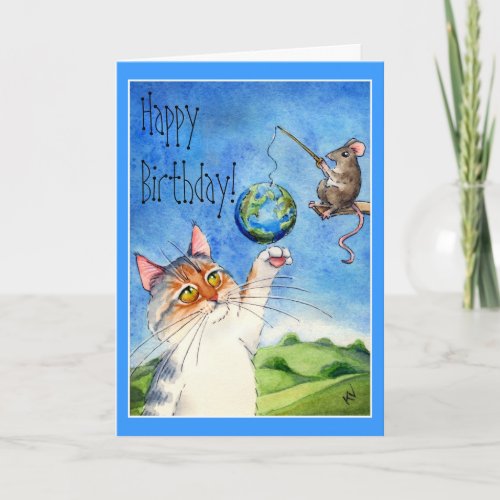 Cat and mouse funny birthday card