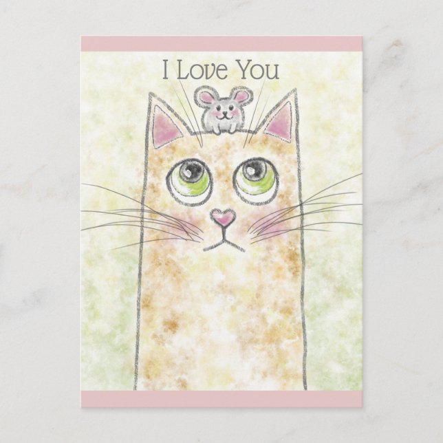 Cat and Mouse I Love You Postcard (Front)