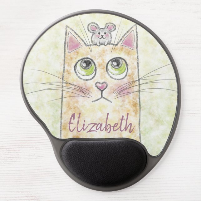 Cat and Mouse Illustration Gel Mouse Pad (Front)