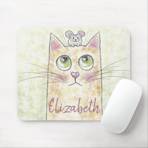 Cat and Mouse Illustration Mouse Pad
