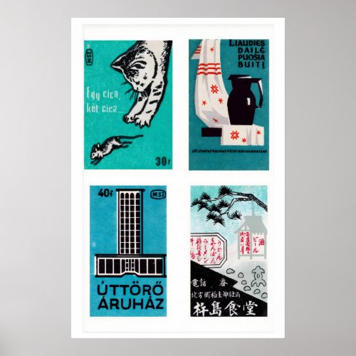 Cat and Mouse Matchbox Art Print, Hungarian Poster