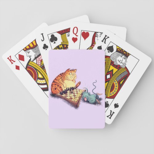 Cat and Mouse Playing Cards Chess Cartoon