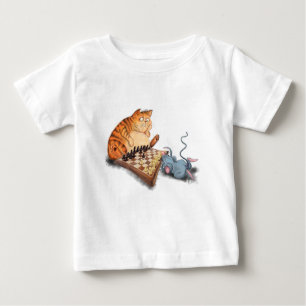 Cat and Mouse Playing Chess Baby T-Shirt Fun
