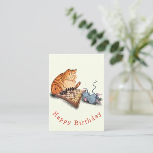 Cat and Mouse Playing Chess Birthday Card