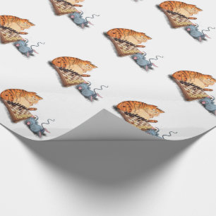 Cat and Mouse Playing Chess Cartoon Drawing Fun Wrapping Paper
