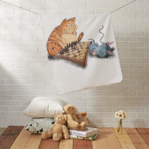 Cat and Mouse Playing Chess Cartoon Drawing Funny  Baby Blanket