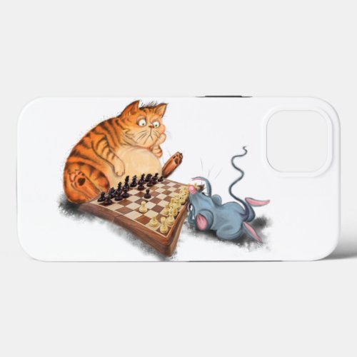 Cat and Mouse Playing Chess Cartoon Drawing Funny  iPhone 13 Case