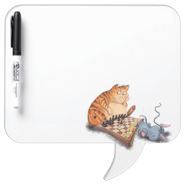 Cat and Mouse Playing Chess Cartoon Drawing Funny  Dry Erase Board (Front)